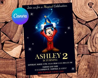 Mickey the Sorcerers Apprentice Invitation Mickey Mouse Invitation Mickey Mouse Birthday Invitation Mickey Mouse Party Editable Invitation
