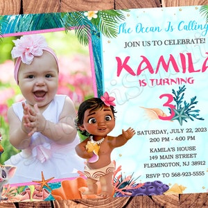 Baby Moana-uitnodiging Baby Moana-verjaardagsuitnodiging Baby Moana-feestje Baby Moana-uitnodiging Baby Moana-uitnodiging