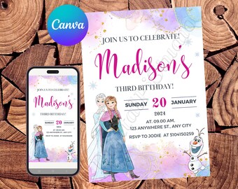 Frozen Invitation Frozen Birthday Invitation Frozen Party Frozen Watercolor Invitation Frozen Editable Invitation Frozen Digital Invitation