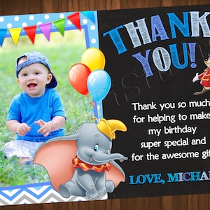 Tarjeta de agradecimiento de Dumbo Invitación de Dumbo Invitación de cumpleaños de Baby Dumbo Fiesta de Baby Dumbo Invitación de Dumbo Invitación de circo