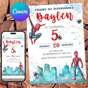 Convite Homem Aranha Convite Aniversário Homem Aranha Festa Homem Aranha Convite Aquarela Homem Aranha Convite Editável