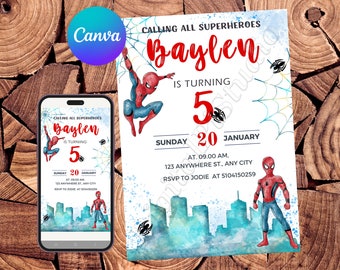 Spiderman Invitation Spiderman Birthday Invitation Spiderman Party Spiderman Watercolor Invitation Spiderman Editable Invitation