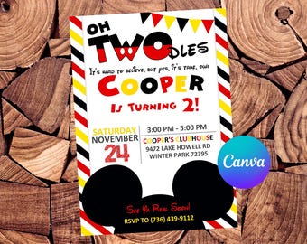 Mickey Mouse Invitation Mickey Mouse Oh Twodles Birthday Invitation Mickey Mouse Party Mickey Mouse Editable Invitation Mickey Mouse Digital