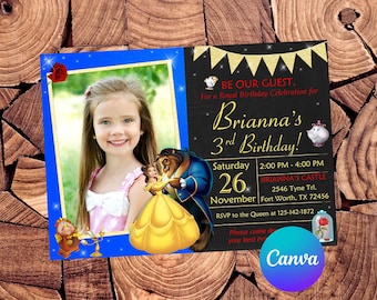 Beauty and the Beast Invitation Princess Belle Birthday Invitation Princess Belle Party Belle Digital Invitation Belle Editable Invitation