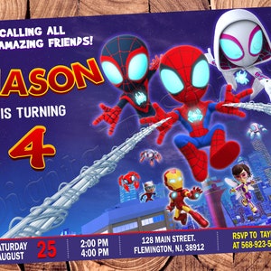 Einladen Spidey und seine erstaunliche Freunde Einladung Spidey Einladung Spidey Geburtstag Spidey Party Spidey einladen Spidey lädt ein
