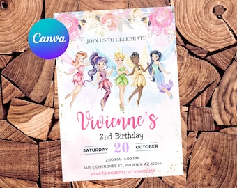 TinkerBell Invitation TinkerBell Birthday Invitation TinkerBell Party TinkerBell Watercolor Editable Invitation Digital Printable File