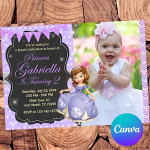 Sofia the First Invitation Princess Sofia Birthday Invitation Sofia Party Sofia Editable Invitation Digital Printable File