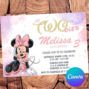 Minnie Mouse Invitation Oh Twodles Birthday Invitation Pink Minnie Mouse Party Minnie Mouse Editable Invitation
