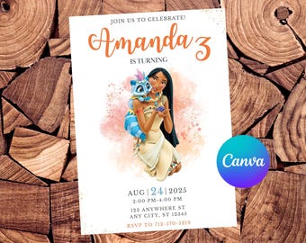 Pocahontas Invitation Pocahontas Birthday Invitation Princess Pocahontas Party Pocahontas Editable Invitation