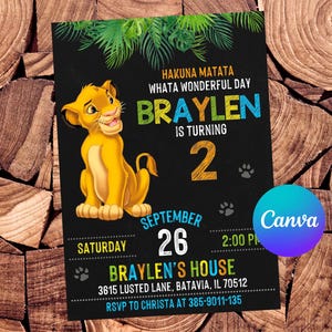 Lion King Invitation Lion King Birthday Invitation Lion King Party Lion King Editable Invitation Lion King Digital Printable File