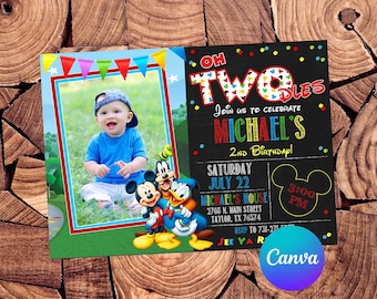 Invitación de Mickey Mouse Invitación de cumpleaños de Oh Twodles de Mickey Mouse Clubhouse Fiesta de Mickey Mouse Invitación editable de Mickey Mouse
