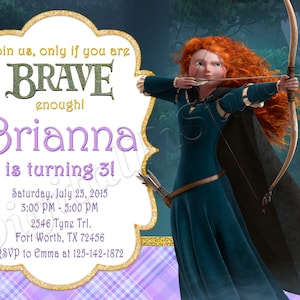 Invitation courageuse Invitation d'anniversaire courageuse Fête princesse courageuse Invitation courageuse Carte numérique courageuse Invitation Merida