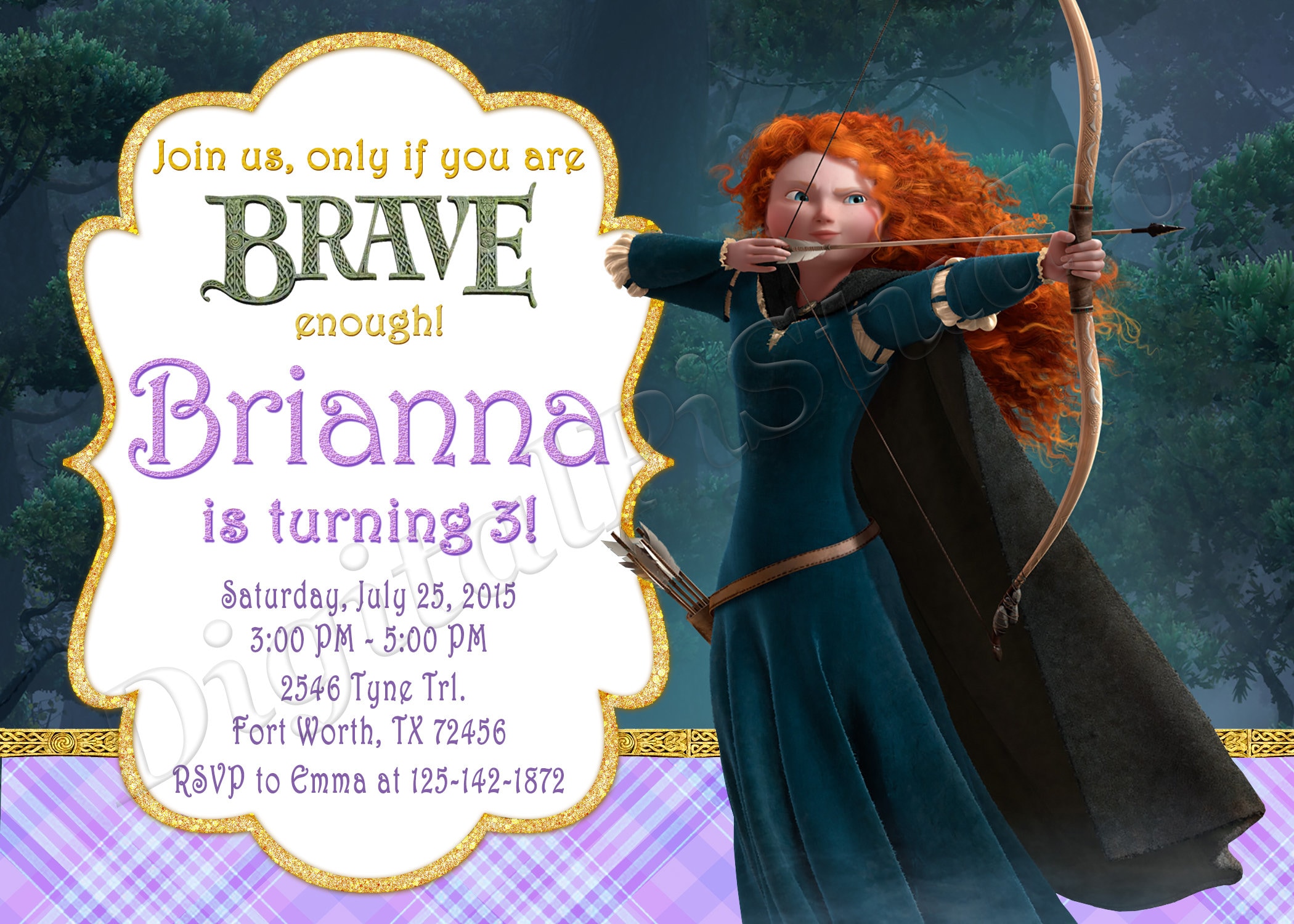 Brave Invitation Brave Birthday Invitation Princess Brave Party Brave ...
