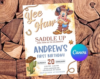 Mickey Mouse Cowboy Invitation Mickey Mouse Birthday Invitation Mickey Mouse Party Mickey Mouse Editable Invitation