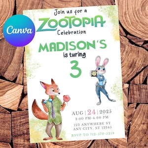 Zootopia Invitation Zootopia Birthday Invitation Zootopia Party Zootopia Invites Zootopia Editable Invitation Digital Printable File