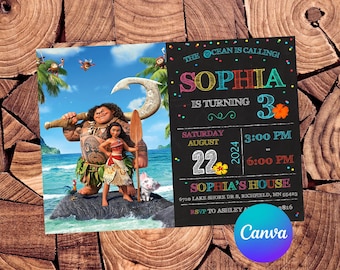 Invitación de Moana Invitación de cumpleaños de Moana Fiesta de Moana Invitación editable de Moana Tarjeta digital de Moana