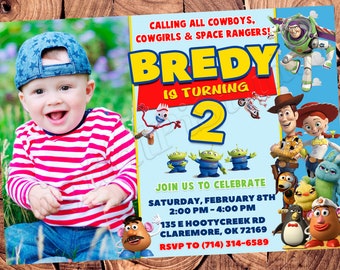 Buzz Woody Forky 2nd Birthday Invitation, Editable Canva Template, Ducky Bunny Party, Cowboy Space Ranger, Boy Digital
