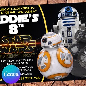 Star Wars Invitation BB8 Invitation Star Wars Birthday Invitation Star Wars Party Star Wars Editable Invitation Star Wars Digital Invitation