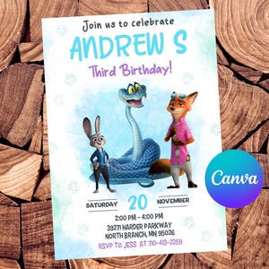 Zootopia Invitation Zootopia Birthday Invitation Zootopia Party Zootopia Invites Zootopia Editable Invitation Digital Printable File