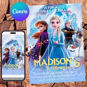 Convite Frozen Convite de Aniversário Frozen Festa Frozen Convite Frozen Aquarela Convite Frozen Editável Convite Digital Frozen