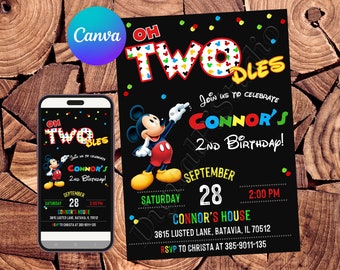 Mickey Mouse Invitation Mickey Mouse Oh Twodles Birthday Invitation Mickey Mouse Party Mickey Mouse Editable Invitation Mickey Mouse Digital