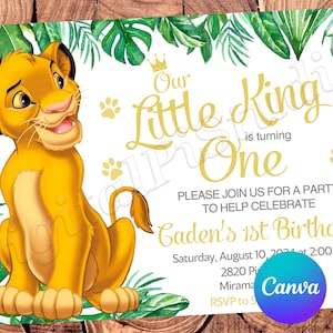 Convite Rei Leão Rei Leão Convite de Aniversário Rei Leão Festa Rei Leão Convite Editável Rei Leão Arquivo Digital para Impressão
