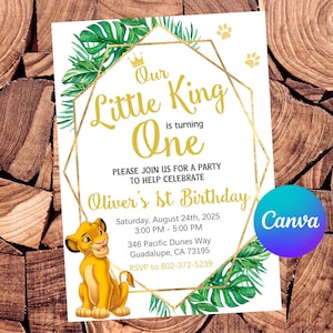 Lion King Invitation Lion King Birthday Invitation Lion King Party Lion King Editable Invitation Lion King Digital Printable File