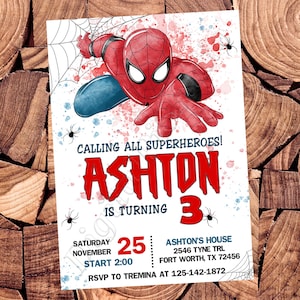 Convite do Homem-Aranha Convite em Aquarela do Homem-Aranha Aniversário do Homem-Aranha Festa do Homem-Aranha Convite do Homem-Aranha Cartão Digital do Homem-Aranha