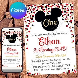 Invitación de Mickey Mouse Invitación de cumpleaños de Mickey Mouse Fiesta de Mickey Mouse Invitación editable de Mickey Mouse Tarjeta digital de Mickey Mouse