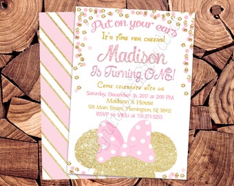 Pink Minnie Mouse Invitation Pink and Gold Minnie Mouse Invitation Baby Minnie Mouse Invitation Baby Minnie Mouse Birthday