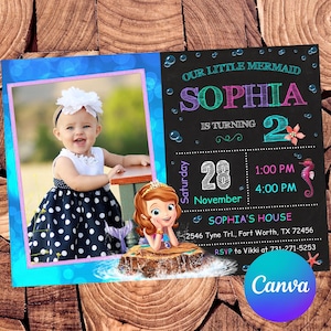 Sofia the First Invitation Princess Sofia Mermaid Birthday Invitation Sofia Party Sofia Editable Invitation Digital Printable File