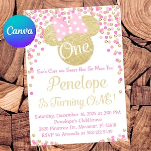 Pink Minnie Mouse Invitation Pink and Gold Minnie Mouse Invitation Baby Minnie Mouse Invitation Baby Minnie Mouse Birthday