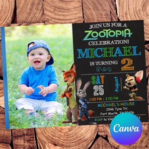 Zootopia Invitation Zootopia Birthday Invitation Zootopia Party Zootopia Invites Zootopia Editable Invitation Digital Printable File