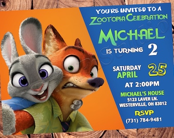 Nick And Judy 2nd Birthday Invitation, Editable Canva Template, Zootopia Party Invite, Fox Bunny Theme, Digital Download