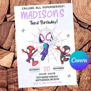 Spidey and his Amazing Friends Invitation Spidey Birthday Invitation Spidey Watercolor Invitation Spidey Party Editable Invitation