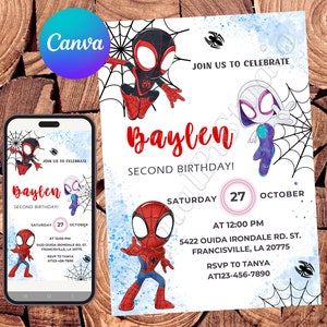 Spidey and his Amazing Friends Invitation Spidey Birthday Invitation Spidey Watercolor Invitation Spidey Party Editable Invitation