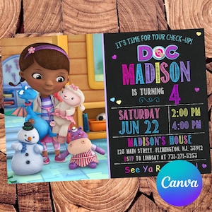 Convite Doc McStuffins Convite de aniversário Doc McStuffins Festa Doc McStuffins Convite editável Arquivo digital