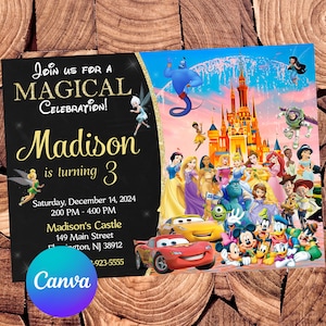 Schloss Einladung Schloss Geburtstagseinladung Schlossparty Schloss lädt Magic Kingdom ein bearbeitbare Einladung Digitale druckbare Datei