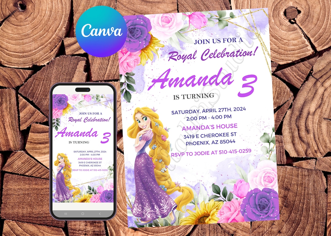 Rapunzel Invitation Princess Rapunzel Birthday Invitation Tangled Party ...
