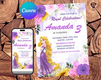 Rapunzel Invitation Princess Rapunzel Birthday Invitation Tangled Party Rapunzel Digital Invitation Tangled Editable Invitation