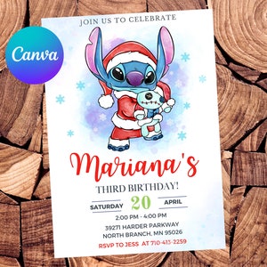 Stitch Christmas Invitation Stitch Invitation Stitch Birthday Invitation Stitch Party Stitch Watercolor Editable Invitation Digital Card