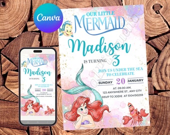 Little Mermaid Invitation Little Mermaid Birthday Invitation Ariel Party Little Mermaid Watercolor Invitation Ariel Editable Invitation