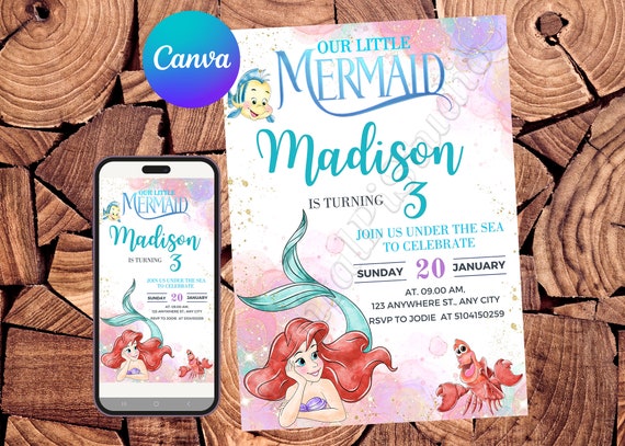 Little Mermaid Invitation Little Mermaid Birthday Invitation Ariel Party Little Mermaid Watercolor Invitation Ariel Editable Invitation