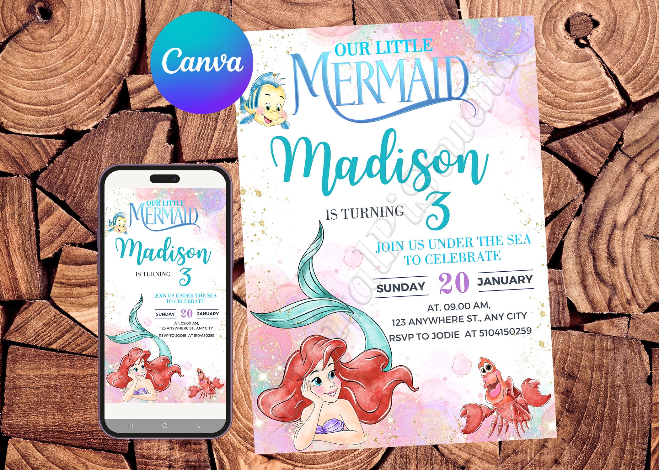 Little Mermaid Invitation Little Mermaid Birthday Invitation Ariel Party Little Mermaid Watercolor Invitation Ariel Editable Invitation