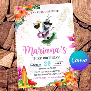 Invitación de Olaf Invitación congelada Invitación de cumpleaños de verano de Olaf Fiesta de Olaf Olaf invita Invitación editable de Olaf Invitación digital de Olaf