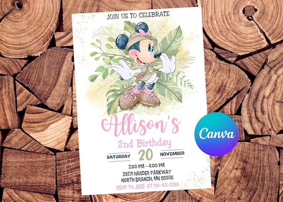 Minnie Mouse Safari Invitation Minnie Mouse Birthday Invitation Mickey Mouse Party Minnie Mouse Editable Invitation