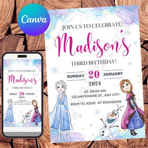 Convite Frozen Convite Frozen Aniversário Festa Frozen Convite Aquarela Frozen Convite Editável Frozen Convite Digital Frozen