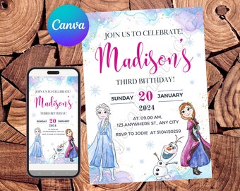 Frozen Invitation Frozen Birthday Invitation Frozen Party Frozen Watercolor Invitation Frozen Editable Invitation Frozen Digital Invitation