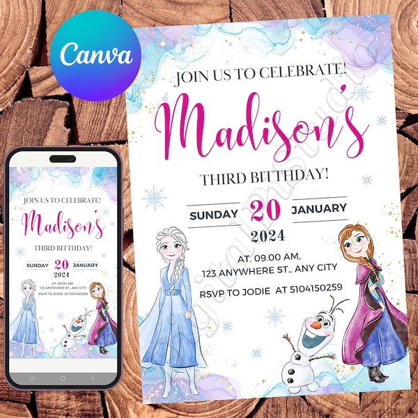 Frozen Invitation Frozen Birthday Invitation Frozen Party Frozen Watercolor Invitation Frozen Editable Invitation Frozen Digital Invitation