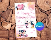 Mickey Mouse Happy Valentines Day Minnie Mouse Valentine Gift Tag Happy Valentines Day Your Friend Watercolor Editable Valentines